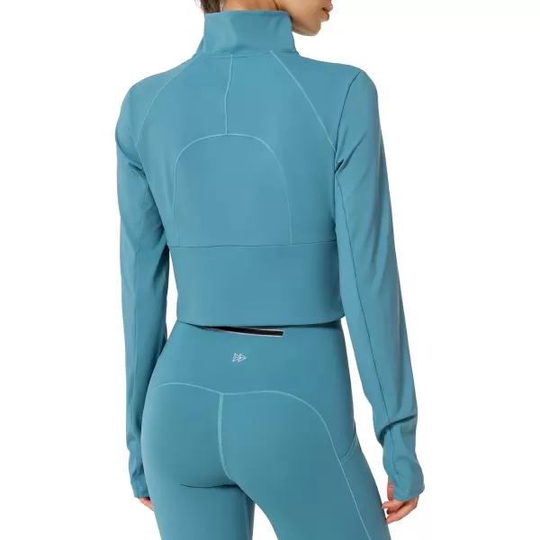 Yvette Womens Full Zip Athletic Jackets Lightweight Running Workout Jacket with Thumb Holes Sports Crop TopLake Blue