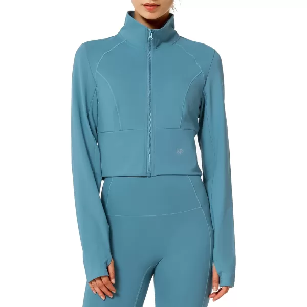 Yvette Womens Full Zip Athletic Jackets Lightweight Running Workout Jacket with Thumb Holes Sports Crop TopLake Blue