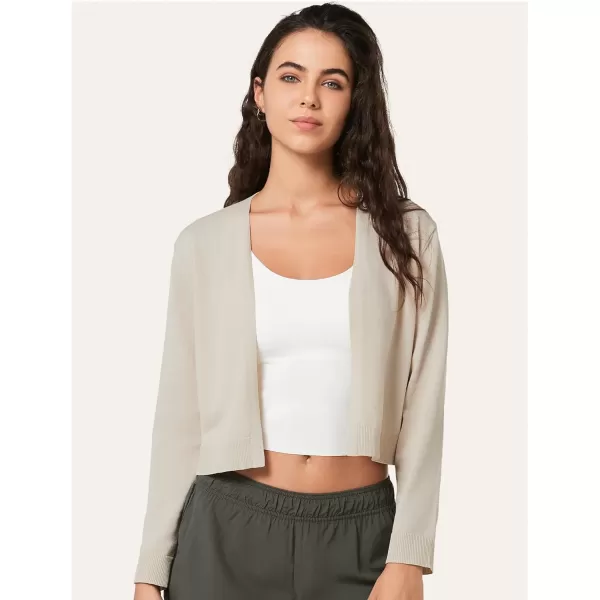 Yvette Womens Lightweight Open Front Cropped Cardigan Long Sleeve Knit Shrugs for Dresses1off White