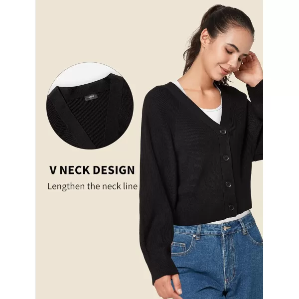 Yvette Womens Lightweight Open Front Cropped Cardigan Long Sleeve Knit Shrugs for Dresses2black Chunky