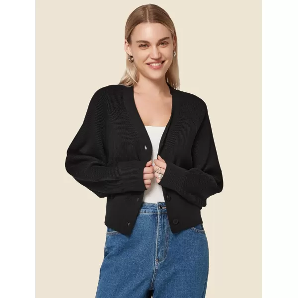 Yvette Womens Lightweight Open Front Cropped Cardigan Long Sleeve Knit Shrugs for Dresses2black Chunky
