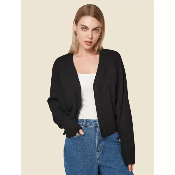 Yvette Womens Lightweight Open Front Cropped Cardigan Long Sleeve Knit Shrugs for Dresses2black Chunky