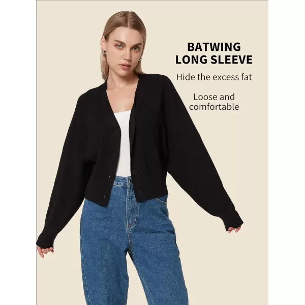 Yvette Womens Lightweight Open Front Cropped Cardigan Long Sleeve Knit Shrugs for Dresses2black Chunky