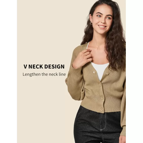 Yvette Womens Lightweight Open Front Cropped Cardigan Long Sleeve Knit Shrugs for Dresses2khaki Chunky