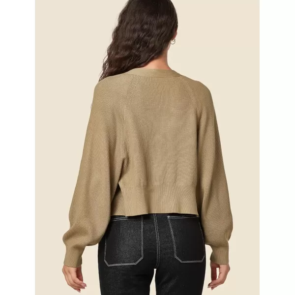 Yvette Womens Lightweight Open Front Cropped Cardigan Long Sleeve Knit Shrugs for Dresses2khaki Chunky