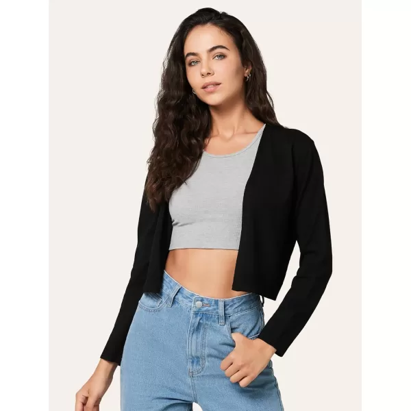 Yvette Womens Lightweight Open Front Cropped Cardigan Long Sleeve Knit Shrugs for DressesBlack
