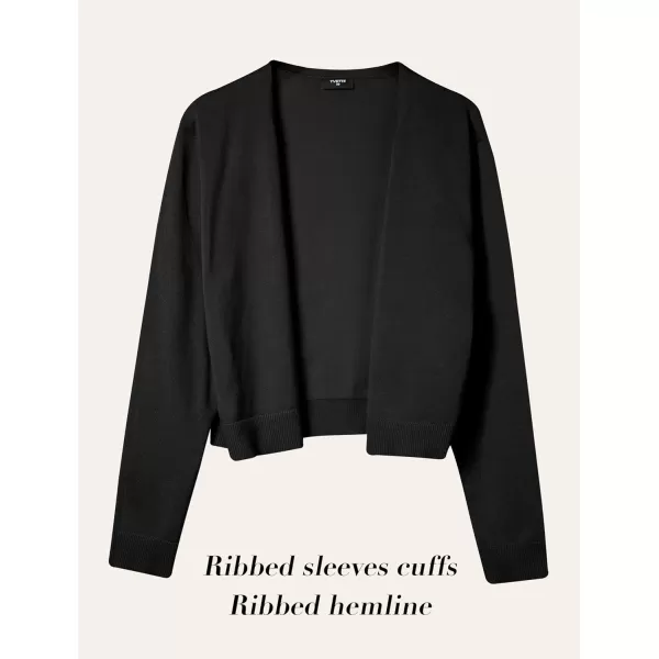 Yvette Womens Lightweight Open Front Cropped Cardigan Long Sleeve Knit Shrugs for DressesBlack