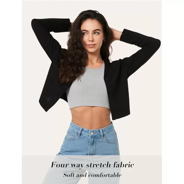 Yvette Womens Lightweight Open Front Cropped Cardigan Long Sleeve Knit Shrugs for DressesBlack