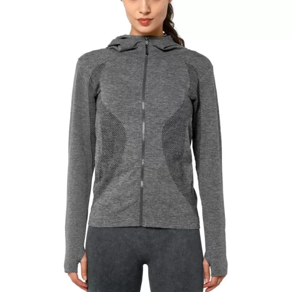 Yvette Running Workout Athletic Fitted Jackets for Women Long Sleeve Zip up Hooded LightweightGrey