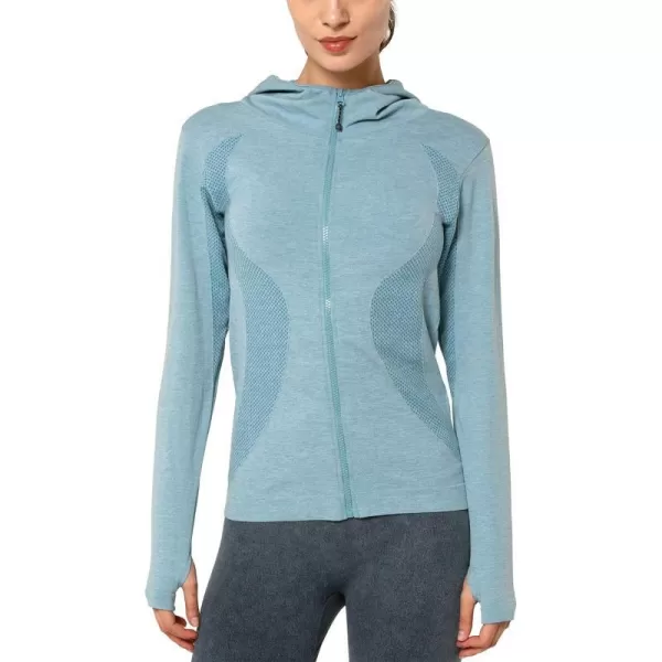 Yvette Running Workout Athletic Fitted Jackets for Women Long Sleeve Zip up Hooded LightweightLake Blue