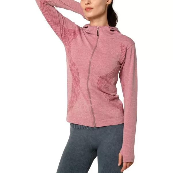 Yvette Running Workout Athletic Fitted Jackets for Women Long Sleeve Zip up Hooded LightweightPeach Red