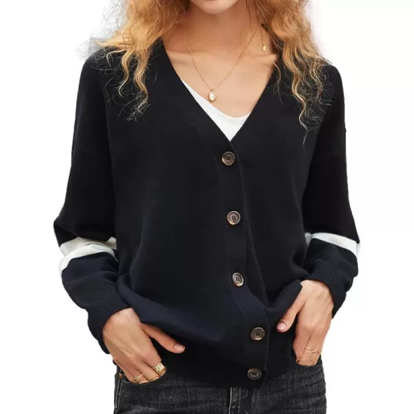 Yvette Striped Cardigan Womens Sweater Button Up V Neck Long Sleeve Knit Jacket 2023 Fall Black White Stripe Coat1 Black Sleeve Striped