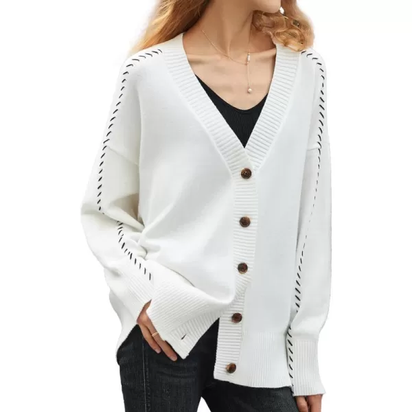 Yvette Striped Cardigan Womens Sweater Button Up V Neck Long Sleeve Knit Jacket 2023 Fall Black White Stripe Coat2 White Shoulder Striped