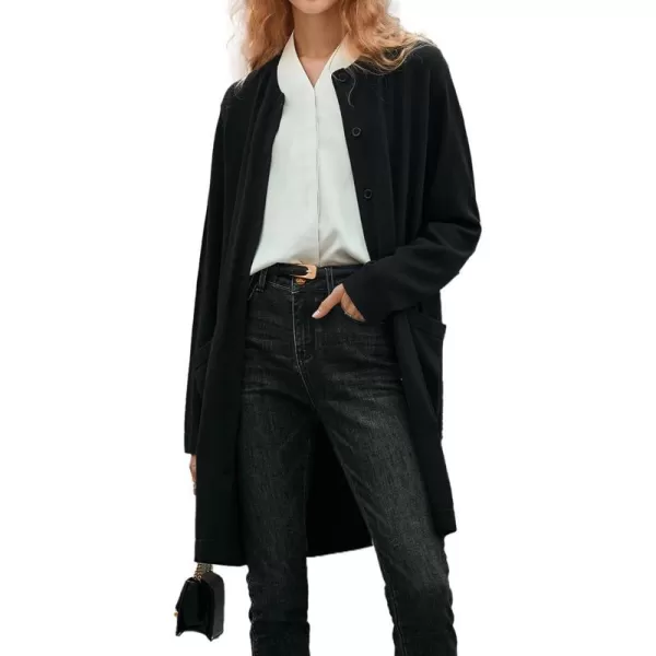 Yvette Womens Button Up Cardigan Dressy Long Sweater Blazer Jacket Knit Coat with Pockets 2023 Fall Work OfficeBlack