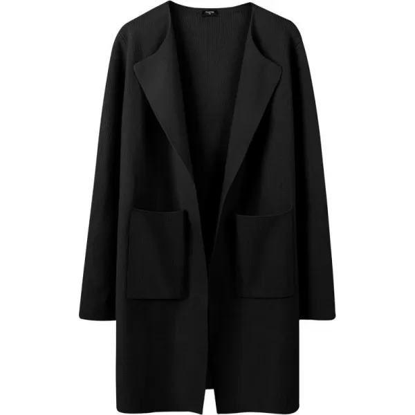 Yvette Womens Cardigan XS2XL Open Front Long Sweater with Pockets Plus Size Classy Dressy Casual Knit Coatigan CoatBlack