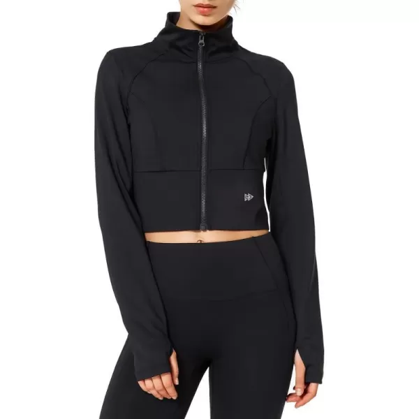Yvette Womens Full Zip Athletic Jackets Lightweight Running Workout Jacket with Thumb Holes Sports Crop TopBlack