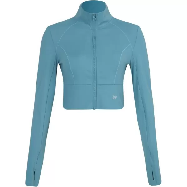 Yvette Womens Full Zip Athletic Jackets Lightweight Running Workout Jacket with Thumb Holes Sports Crop TopLake Blue