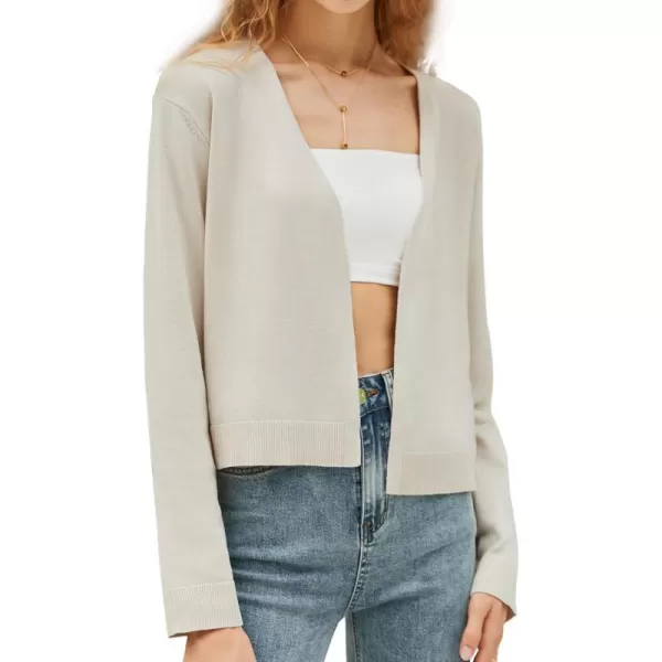 Yvette Womens Lightweight Open Front Cropped Cardigan Long Sleeve Knit Shrugs for Dresses1off White