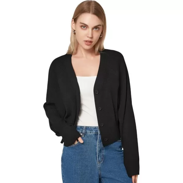Yvette Womens Lightweight Open Front Cropped Cardigan Long Sleeve Knit Shrugs for Dresses2black Chunky