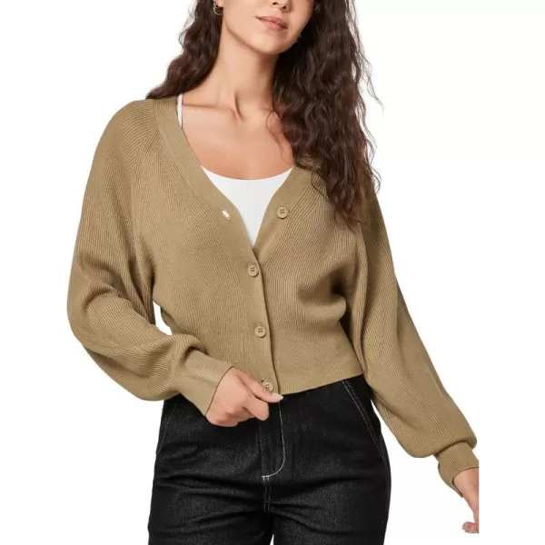 Yvette Womens Lightweight Open Front Cropped Cardigan Long Sleeve Knit Shrugs for Dresses2khaki Chunky