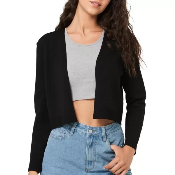 Yvette Womens Lightweight Open Front Cropped Cardigan Long Sleeve Knit Shrugs for DressesBlack