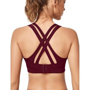 imageYvette Women High Impact Sports Bras Criss Cross Back Sexy Running Bra for Plus SizeBurgundy  Double Thin Strap  High Impact