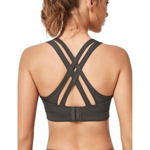 imageYvette Women High Impact Sports Bras Criss Cross Back Sexy Running Bra for Plus SizeUrban Ash  Double Thin Strap  High Impact