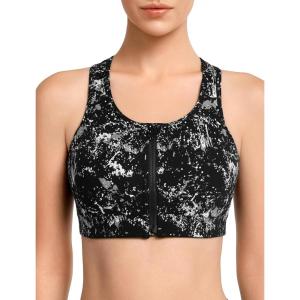 imageYvette Zip Front Sports Bra  High Impact Sports Bras for Women Plus Size Workout Fitness RunningBlack Flower