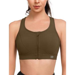 imageYvette Zip Front Sports Bra  High Impact Sports Bras for Women Plus Size Workout Fitness RunningCamel