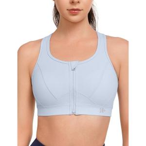 imageYvette Zip Front Sports Bra  High Impact Sports Bras for Women Plus Size Workout Fitness RunningLight Blue
