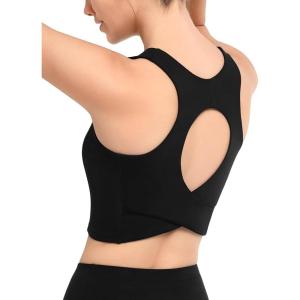 imageYvette Elegant Backless Yoga Bra Womens Light Support Sports Bra with Wide Shoulder Straps  Comfort Style ampamp Secure FitBlack