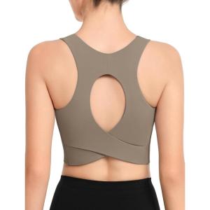 imageYvette Elegant Backless Yoga Bra Womens Light Support Sports Bra with Wide Shoulder Straps  Comfort Style ampamp Secure FitBrown