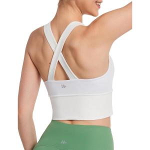 imageYvette Longline Cross Strap Sports Bras for Women Vivid Threaded Wide Sides Ypga Bra Light SupportWhite