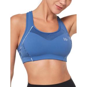 imageYvette Sports Bras for Women High Impact Support Racerback Sports Bra Plus Size No Underwire for Running WorkoutSea Blue