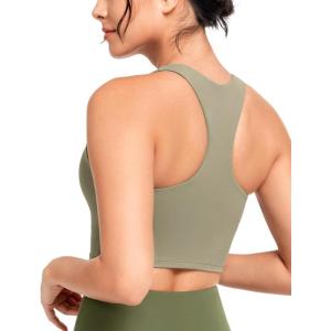 imageYvette Yoga Bras for Women Longline Sports Bra Racerback Workout Tops with Removable PadsGreen