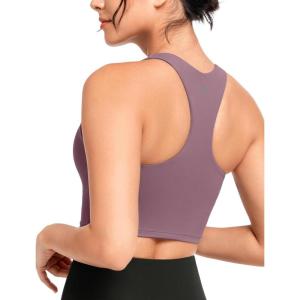 imageYvette Yoga Bras for Women Longline Sports Bra Racerback Workout Tops with Removable PadsPurple