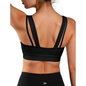 imageYvette Yoga Sports Bras Carving Series Spaghetti Strap Padded Breathable Workout Crop Tank Tops Sports Bra for WomenBlack