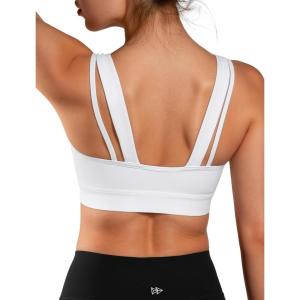 imageYvette Yoga Sports Bras Carving Series Spaghetti Strap Padded Breathable Workout Crop Tank Tops Sports Bra for WomenWhite