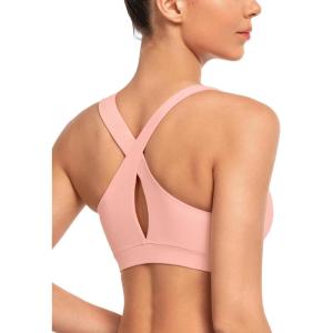 imageYvette Yoga Sports Bras for Women Light Support Sexy Criss Cross Back Bra with Removable PadPink