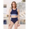 imageYvette Womens Sporty Bikini Sets High Waisted Two Piece Swimsuits Color Block Racerback Modest Bathing SuitsNavy Blue