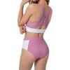 imageYvette Womens Sporty Bikini Sets High Waisted Two Piece Swimsuits Color Block Racerback Modest Bathing SuitsPink