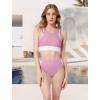 imageYvette Womens Sporty Bikini Sets High Waisted Two Piece Swimsuits Color Block Racerback Modest Bathing SuitsPink