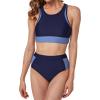 imageYvette Womens Sporty Bikini Sets High Waisted Two Piece Swimsuits Color Block Racerback Modest Bathing SuitsNavy Blue
