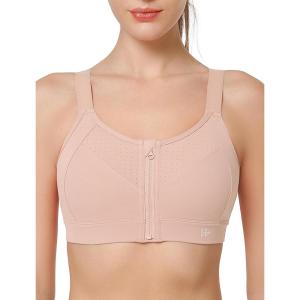 imageYvette Adjustable Sports Bras for Women High Impact  Zip Front Sports Bra Plus Size Wireless for Running WorkoutPink
