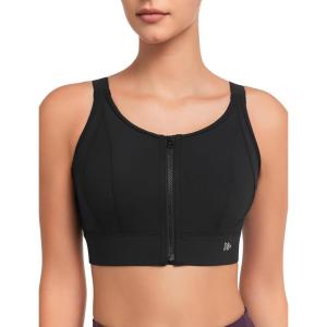 imageYvette Adjustable Zip Front Sports Bras for Women High Support Impact Criss Cross Running Bra for Large BreastsBlack