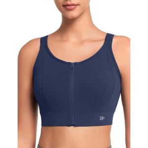 imageYvette Adjustable Zip Front Sports Bras for Women High Support Impact Criss Cross Running Bra for Large BreastsBlue