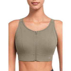 imageYvette Adjustable Zip Front Sports Bras for Women High Support Impact Criss Cross Running Bra for Large BreastsGrey
