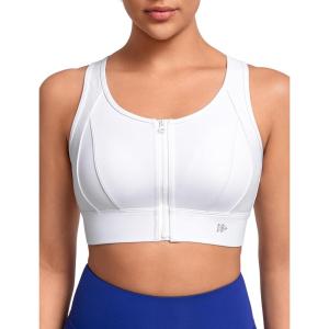 imageYvette Front Closure Sports Bras for Women High Support Large Bust Racerback Molded Cup Sports Bra High Impact for RunningWhite