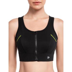 imageYvette Front Closure Sports Bras for Women High Support Large Bust Racerback Molded Cup Sports Bra Plus SizeBlack