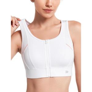 imageYvette Front Closure Sports Bras for Women High Support Large Bust Racerback Molded Cup Sports Bra Plus SizeWhite